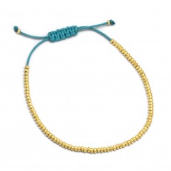 Brass Gold Plated Metal Beads With Blue Thread Adjustable Bracelets- A1B-8092