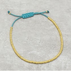 Brass Gold Plated Metal Beads With Blue Thread Adjustable Bracelets- A1B-8092