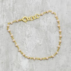 925 Sterling Silver Gold Plated Peach Chalcedony Gemstone Bracelets- A1B-8288