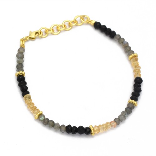 Brass Gold Plated Black Onyx, Labradorite, Citrine Gemstone Bracelets- A1B-8533