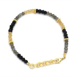 Brass Gold Plated Black Onyx, Labradorite, Citrine Gemstone Bracelets- A1B-8533