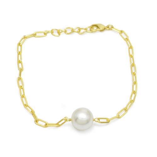 Brass Gold Plated Pearl Gemstone Chain Bracelets- A1B-8617