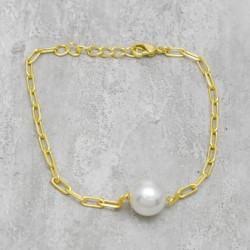 Brass Gold Plated Pearl Gemstone Chain Bracelets- A1B-8617