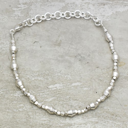 Brass Silver Plated Hand-Cut Metal Beads Bracelets- A1B-8856