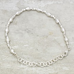 Brass Silver Plated Hand-Cut Metal Beads Bracelets- A1B-8856
