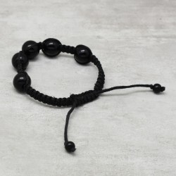 Black Thread With Black Onyx Ball Gemstone Adjustable Bracelets- A1B-90074