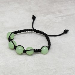 Black Thread With Prehnite, Black Onyx Gemstone Adjustable Bracelets- A1B-90074