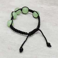 Black Thread With Prehnite, Black Onyx Gemstone Adjustable Bracelets- A1B-90074