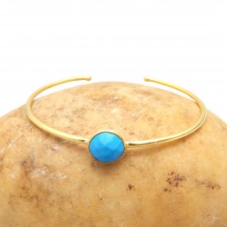 Brass Gold Plated Turquoise Gemstone Adjustable Bangles- A1B-9286