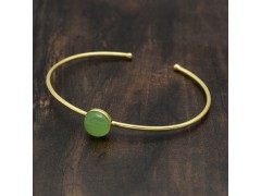 925 Sterling Silver Gold Plated Green Chalcedony Gemstone Adjustable Bangles- A1B-9286