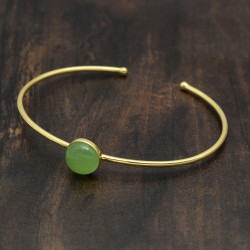 925 Sterling Silver Gold Plated Green Chalcedony Gemstone Adjustable Bangles- A1B-9286