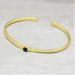 Brass Gold Plated Blue Sapphire, Green Amethyst, White CZ Gemstone Adjustable Bangles- A1B-9419