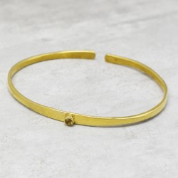 Brass Gold Plated Citrine Gemstone Adjustable Bangles- A1B-9419