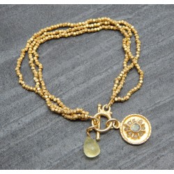 Brass Gold Plated Labradorite, Prehnite Gemstone With Metal Beads Bracelets- A1B-9691