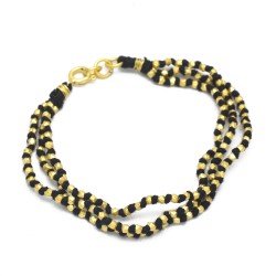 Brass Black Thread With Gold Plated Hand-Cut Metal Beads Bracelets- A1B-9896