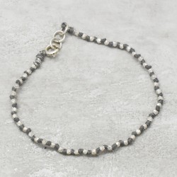 Brass Grey Thread With Silver Plated Hand-Cut Metal Beads Bracelets- A1B-9896