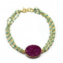 925 Sterling Silver Gold Plated Druzy, Turquoise Gemstone Chain Bracelets- A1B-9948