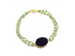 925 Sterling Silver Gold Plated Druzy, Turquoise Gemstone Bracelets- A1B-9948