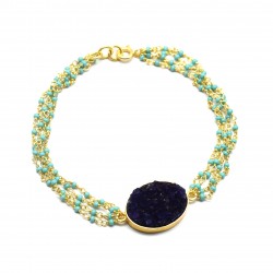 925 Sterling Silver Gold Plated Druzy, Turquoise Gemstone Bracelets- A1B-9948