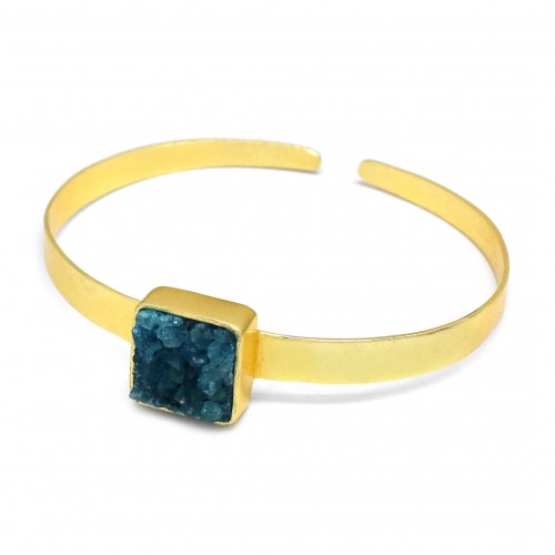 Brass Gold Plated Light Blue Druzy Gemstone Adjustable Bangles- A1B-9957