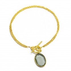 Brass Gold Plated Green Amethyst Gemstone Chain Bracelets- A1B-9972