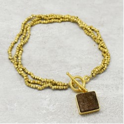 Brass Gold Plated Metal Beads With Brown Druzy Gemstone Bracelets- A1B-9997