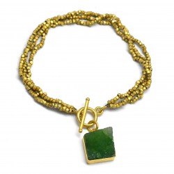 Brass Gold Plated Metal Beads With Green Druzy Gemstone Bracelets- A1B-9997