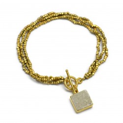 Brass Gold Plated Metal Beads With White Druzy Gemstone Bracelets- A1B-9997 