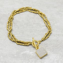 Brass Gold Plated Metal Beads With White Druzy Gemstone Bracelets- A1B-9997 