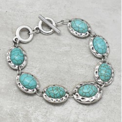 Brass Silver Plated Turquoise Gemstone Link Bracelets- CDB-1191