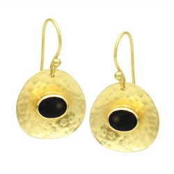 Brass Gold Plated Black Onyx Gemstone Dangle Earrings- A1E-10118