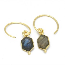 Brass Gold Plated Labradorite Gemstone Hoop Earrings- A1E-10128