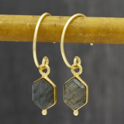 Brass Gold Plated Labradorite Gemstone Hoop Earrings- A1E-10128
