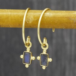 Brass Gold Plated Labradorite Gemstone Hoop Earrings- A1E-10131