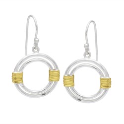 Brass Gold, Silver Plated Metal Round Dangle Earrings- A1E-10165