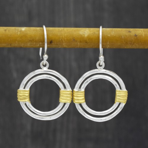 Brass Gold, Silver Plated Metal Round Dangle Earrings- A1E-10165