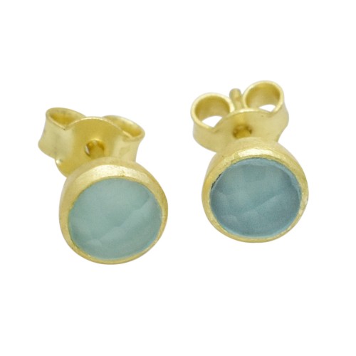 925 Sterling Silver Gold Plated Amazonite, Rainbow And Rose Quartz Gemstone Stud Earrings - A1E-102