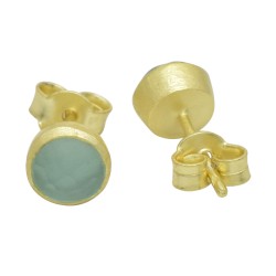 925 Sterling Silver Gold Plated Amazonite, Rainbow And Rose Quartz Gemstone Stud Earrings - A1E-102