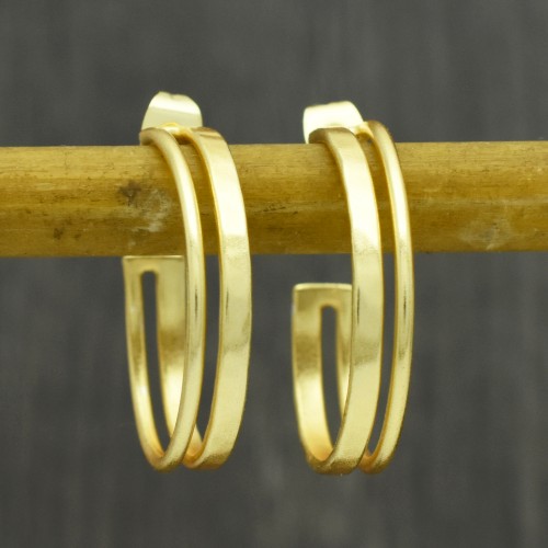 Brass Gold Plated Half Circle Hoop Earrings- A1E-10220