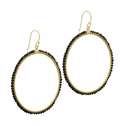 925 Sterling Silver Gold Plated Black Onyx Gemstone Dangle Earrings- A1E-1024