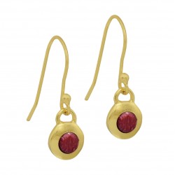 925 Sterling Silver Gold Plated White Zircon And Ruby Gemstone Dangle Earrings- A1E-103