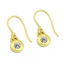 925 Sterling Silver Gold Plated White Zircon Gemstone Dangle Earrings- A1E-103