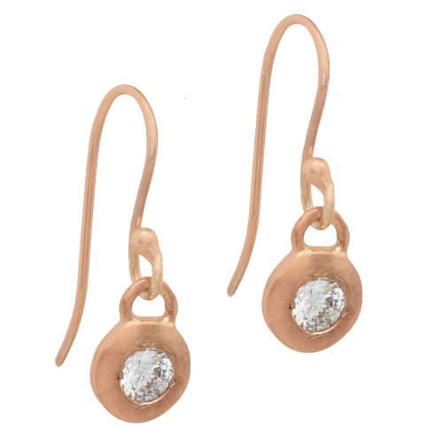 Brass Rose Gold Plated White Zircon Gemstone Dangle Earrings- A1E-103
