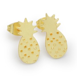 Brass Gold Plated Pineapple Shape Metal Stud Earrings- A1E-10343