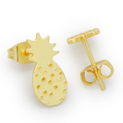 Brass Gold Plated Pineapple Shape Metal Stud Earrings- A1E-10343