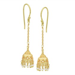 Brass Gold Plated Pearl Gemstone Jhumki Dangle Earrings- A1E-10446