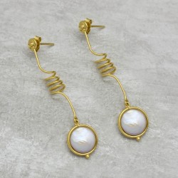 925 Sterling Silver Gold Plated Pearl Gemstone Stud Earrings- A1E-1108