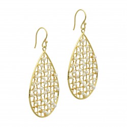 Brass Gold Plated Pearl Gemstone Dangle Earrings- A1E-1111