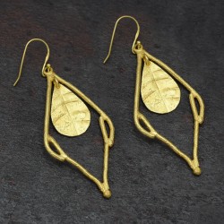 925 Sterling Silver Gold Plated Metal Dangle Earrings- A1E-1149