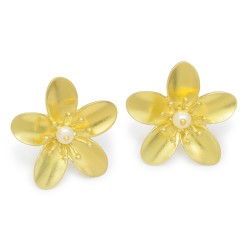 925 Sterling Silver Gold Plated Pearl Gemstone Stud Earrings- A1E-1185